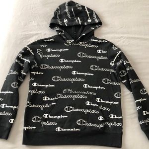 Champion Black Logo Youth Large Hoodie